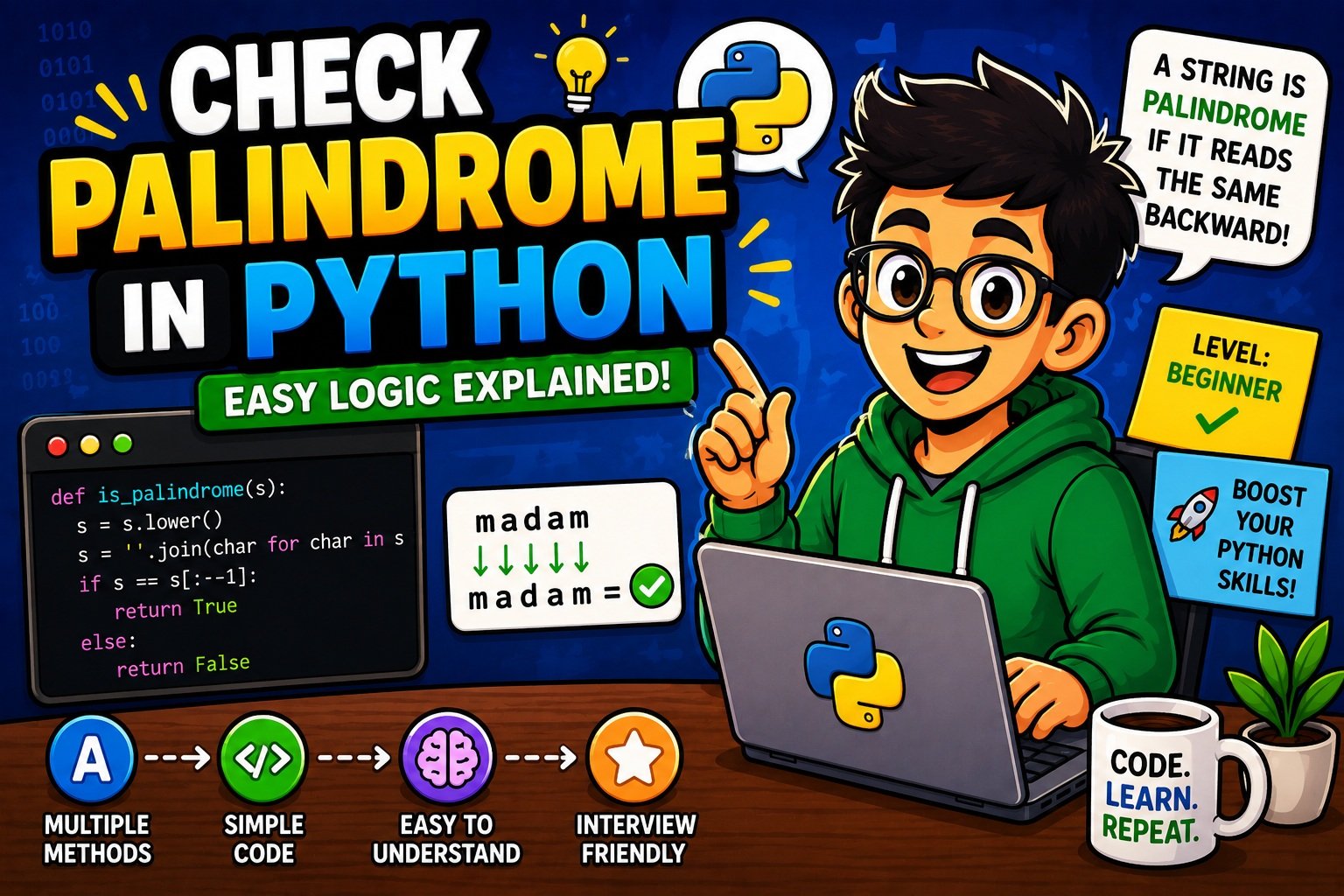 Learn palindromes in Python easily
